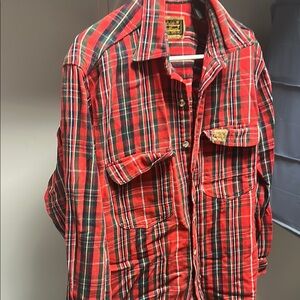 Red and Green Plaid Button-Up Shirt Vintage